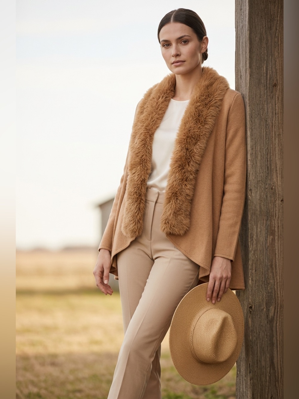 Adrienne Landau NWT Open Faux Fur Knit Tan (Camel) Cardigan